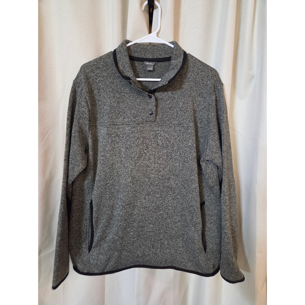 Eddie Bauer Womens XL Gray Marled Sweater Fleece Snap Neck Pullover Minimalist